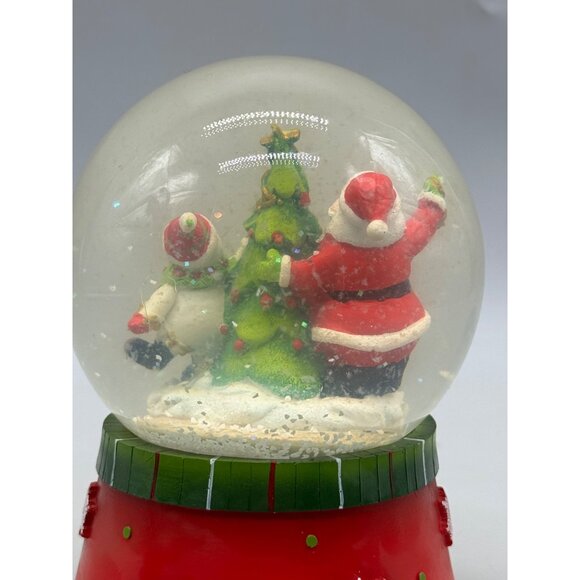 Santa & Snowman Christmas Snow Globe tree jolly snowflakes red green 6" READ - Picture 4 of 11